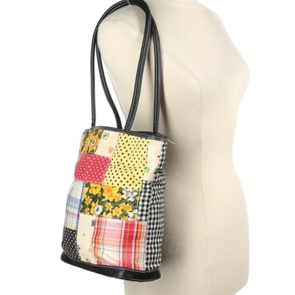 Bueno black & white patchwork multicolor Med. tote